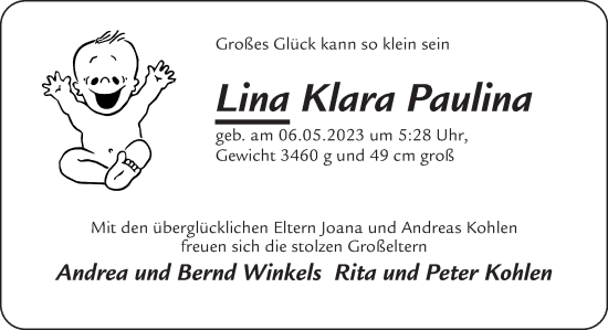 Glückwunschanzeige von Lina Klara Paulina  von Zeitung am Sonntag