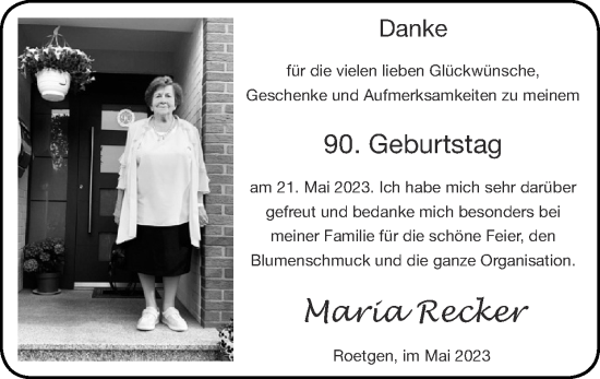 Glückwunschanzeige von Maria Recker von Zeitung am Sonntag