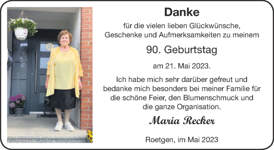 Glückwunschanzeige von Maria Recker von Aachener Zeitung
