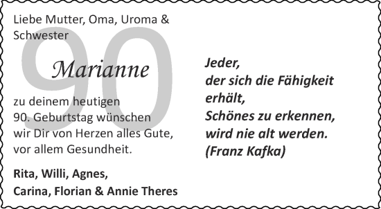 Glückwunschanzeige von Marianne  von Aachener Zeitung