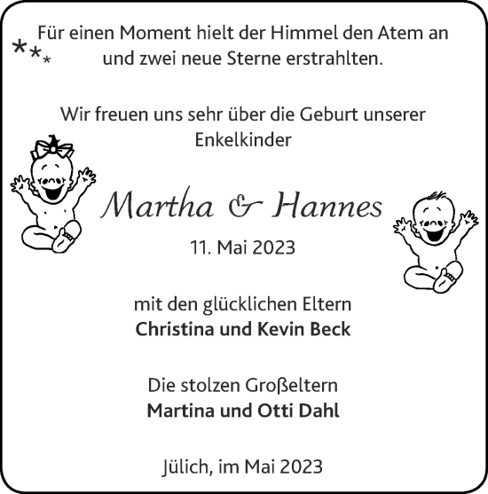 Glückwunschanzeige von Martha und Hannes  von Zeitung am Sonntag