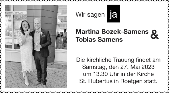 Glückwunschanzeige von Martina und Tobias Bozek-Samens und Samens von Aachener Zeitung