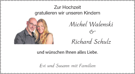 Glückwunschanzeige von Michel und Richard Walenski, Schulz von Aachener Zeitung