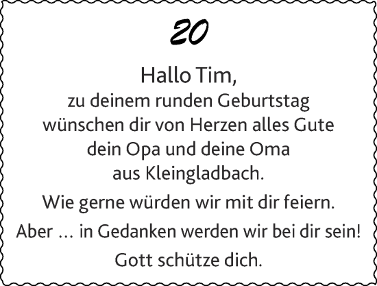 Glückwunschanzeige von Tim  von Zeitung am Sonntag