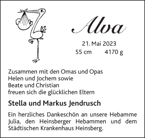 Glückwunschanzeige von Alva  von Zeitung am Sonntag