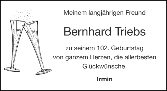 Glückwunschanzeige von Bernhard Triebs von Aachener Zeitung