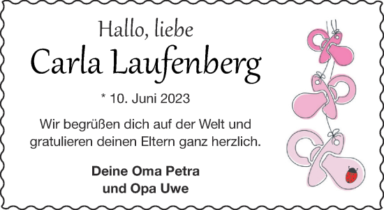 Glückwunschanzeige von Carla Laufenberg von Aachener Zeitung