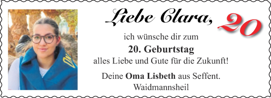 Glückwunschanzeige von Clara  von Aachener Zeitung