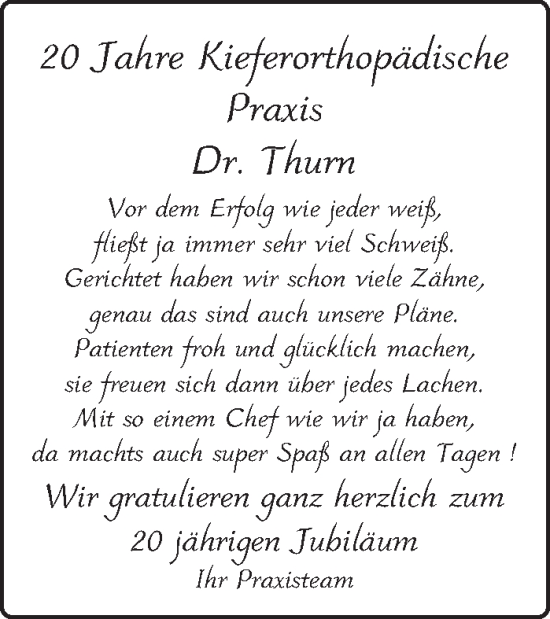 Glückwunschanzeige von Dr. Thurn  von Aachener Zeitung