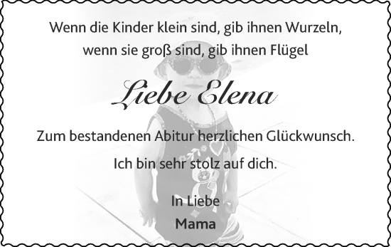 Glückwunschanzeige von Elena  von Zeitung am Sonntag