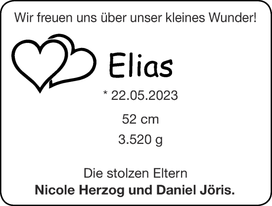 Glückwunschanzeige von Elias  von Zeitung am Sonntag