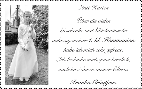 Glückwunschanzeige von Franka Grüntjens von Zeitung am Sonntag