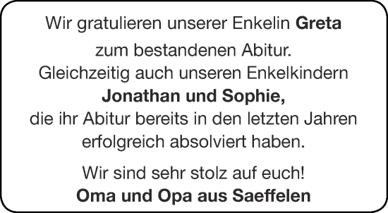 Glückwunschanzeige von Greta  von Aachener Zeitung