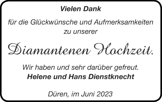 Glückwunschanzeige von Helene und Hans Dienstknecht von Zeitung am Sonntag