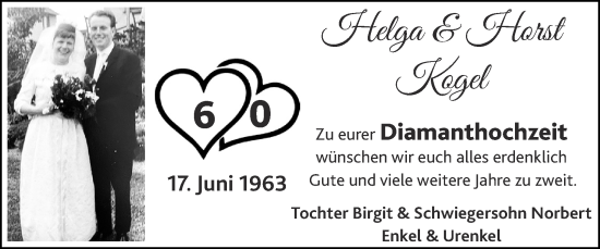 Glückwunschanzeige von Helga und Horst Kogel von Zeitung am Sonntag