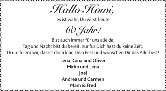 Glückwunschanzeige von Howi  von Aachener Zeitung