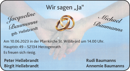 Glückwunschanzeige von Jacqueline und Michael Baumanns von Aachener Zeitung