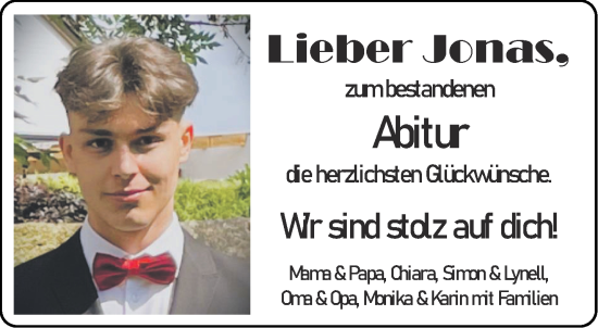 Glückwunschanzeige von Jonas  von Aachener Zeitung