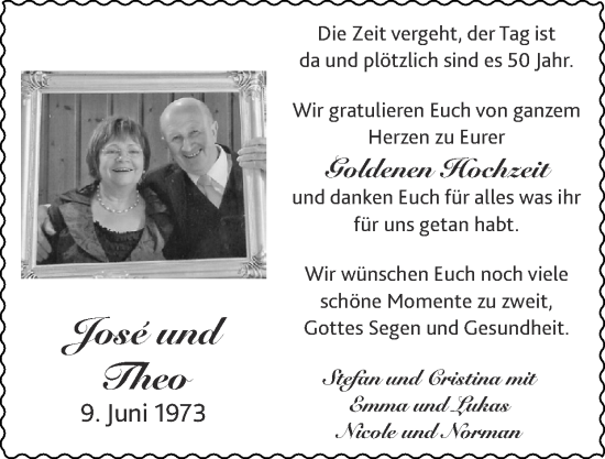 Glückwunschanzeige von Jose und Theo  von Zeitung am Sonntag