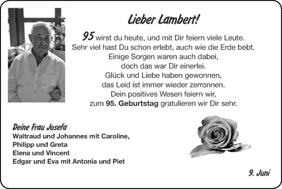 Glückwunschanzeige von Lambert  von Zeitung am Sonntag