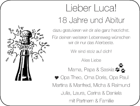 Glückwunschanzeige von Luca  von Zeitung am Sonntag