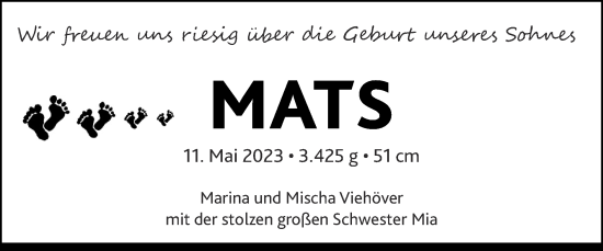 Glückwunschanzeige von Mats Viehöver von Zeitung am Sonntag