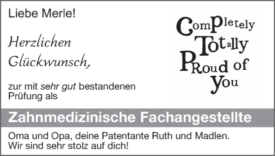 Glückwunschanzeige von Merle  von Zeitung am Sonntag