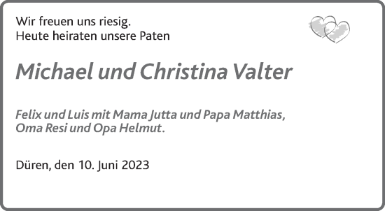 Glückwunschanzeige von Michael und Christina Valter von Aachener Zeitung