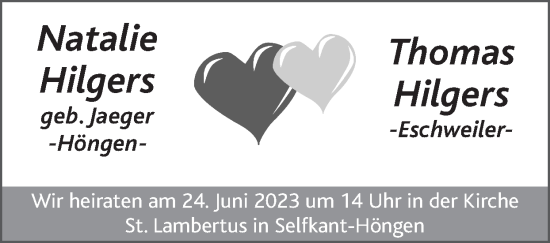 Glückwunschanzeige von Natalie und Thomas Hilgers von Zeitung am Sonntag