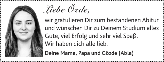 Glückwunschanzeige von Özde  von Zeitung am Sonntag