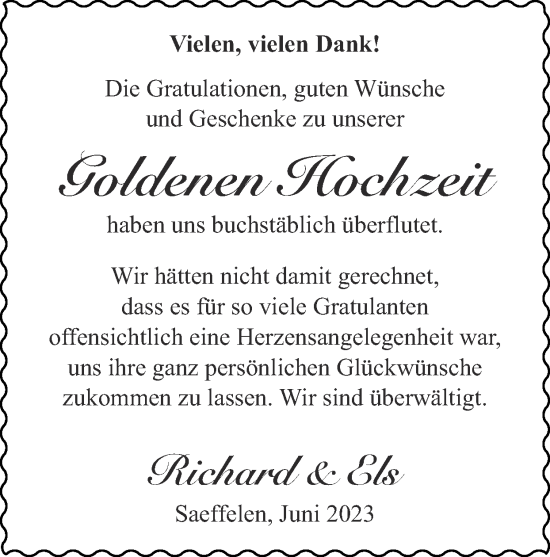 Glückwunschanzeige von Richard und Els  von Zeitung am Sonntag