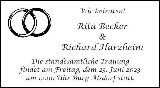 Glückwunschanzeige von Rita und Richard Becker, Harzheim von Aachener Zeitung