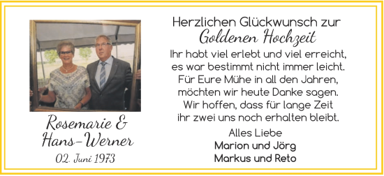 Glückwunschanzeige von Rosemarie & Hans-Werner  von Zeitung am Sonntag