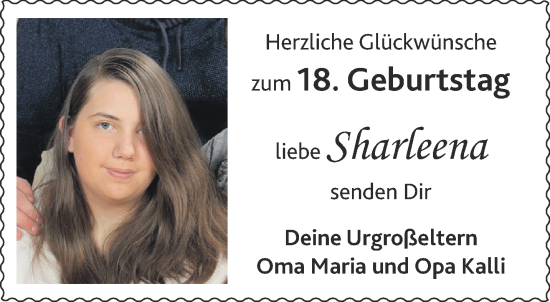 Glückwunschanzeige von Sharleena  von Aachener Zeitung