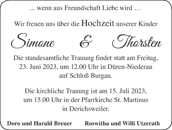 Glückwunschanzeige von Simone und Thorsten  von Zeitung am Sonntag