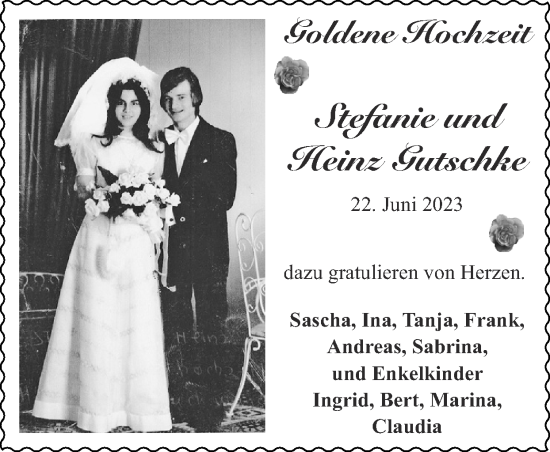 Glückwunschanzeige von Stefanie und Heinz Gutschke von Zeitung am Sonntag