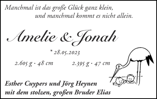 Glückwunschanzeige von Amelie und Jonah  von Zeitung am Sonntag