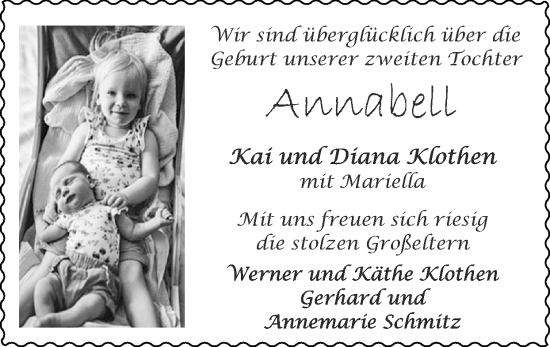 Glückwunschanzeige von Annabell Klothen von Zeitung am Sonntag