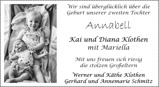 Glückwunschanzeige von Annabell Klothen von Aachener Zeitung