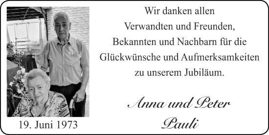 Glückwunschanzeige von Anna und Peter Pauli von Zeitung am Sonntag