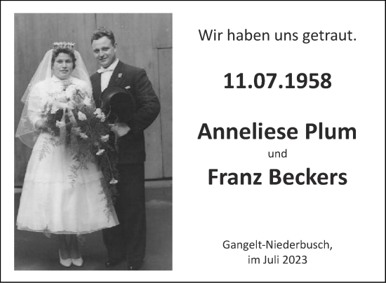 Glückwunschanzeige von Anneliese und Franz  von Zeitung am Sonntag