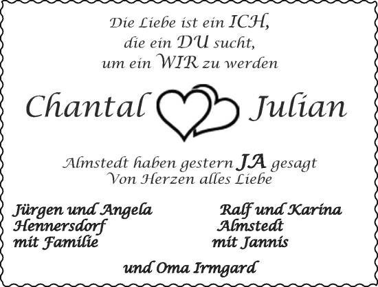 Glückwunschanzeige von Chantal und Julian  von Zeitung am Sonntag