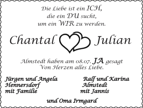 Glückwunschanzeige von Chantal und Julian  von Zeitung am Sonntag