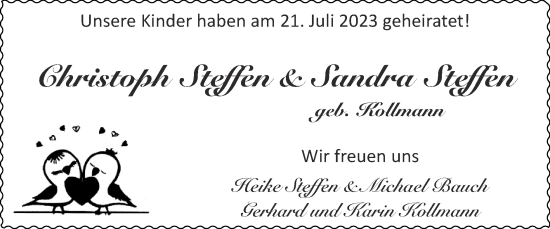 Glückwunschanzeige von Christoff und Sandra  Steffen von Zeitung am Sonntag