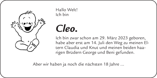 Glückwunschanzeige von Cleo  von Zeitung am Sonntag