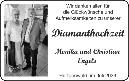 Glückwunschanzeige von Danksagung Diamanthochzeit  von Zeitung am Sonntag