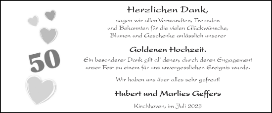Glückwunschanzeige von Danksagung Goldene Hochzeit  von Zeitung am Sonntag