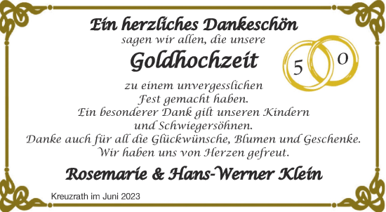Glückwunschanzeige von Danksagung Goldhochzeit  von Aachener Zeitung