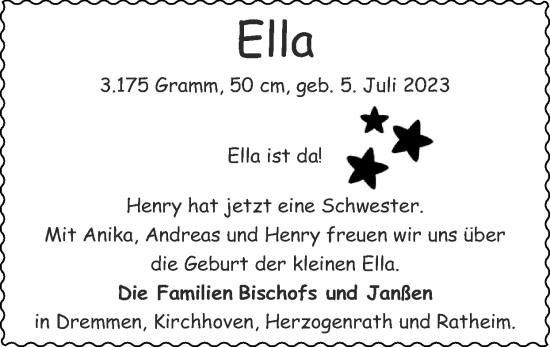 Glückwunschanzeige von Ella  von Zeitung am Sonntag