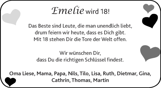 Glückwunschanzeige von Emelie  von Aachener Zeitung